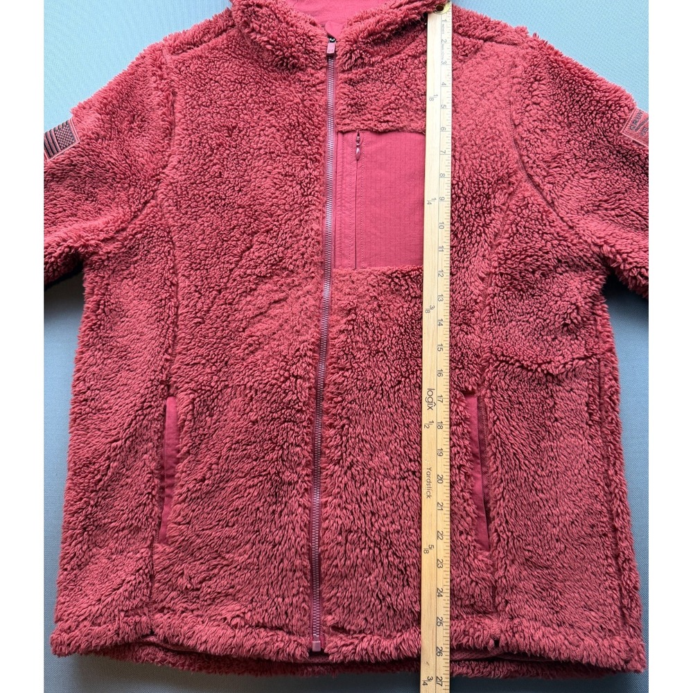 Grunt Style Sherpa Fleece Hooded Jacket Full Zip Flag Patch Red | Men's Medium - Picture 9 of 16